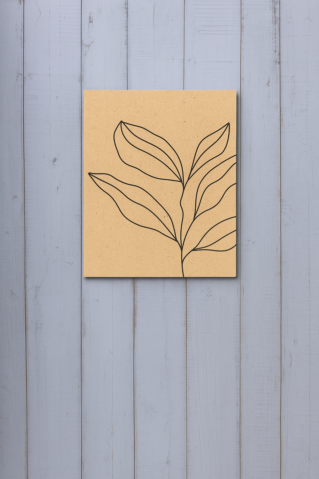 DIY tropical green leaf line art on MDF base – modern botanical wall art for painting