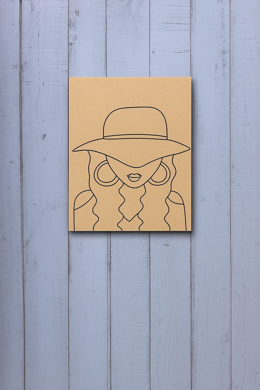 Unpainted DIY Traditional Painting Base – Stylish Woman with Hat on MDF Board