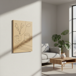 DIY MDF painting kit with cozy reading corner line art design – book, mug, candle hanging on wall