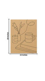 DIY MDF painting kit with cozy reading corner line art design – book, mug, candle with size