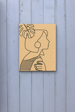 Unpainted DIY Traditional Painting Base – Minimalist Woman with Leaf Design on MDF Board