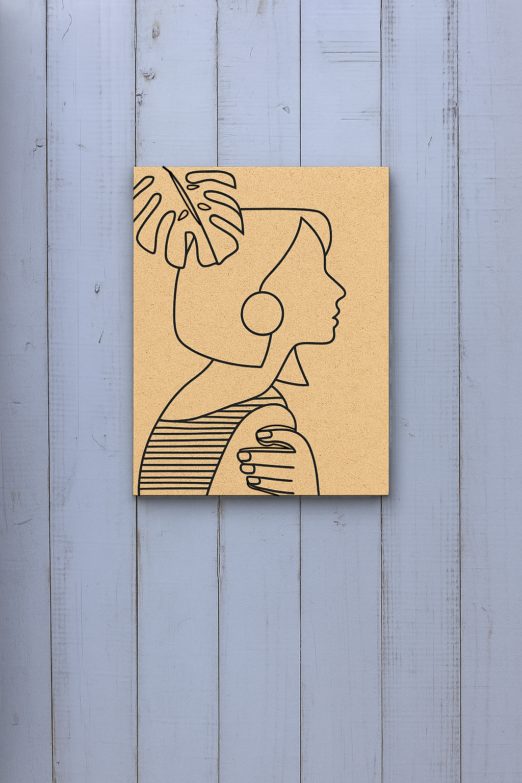 Unpainted DIY Traditional Painting Base – Minimalist Woman with Leaf Design on MDF Board