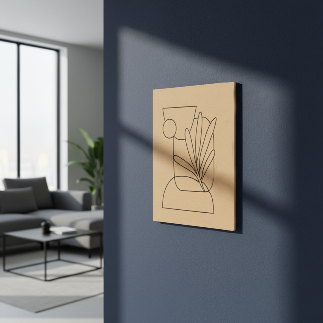 DIY MDF painting base featuring abstract vase with leaves, perfect for acrylic colors and home décor art projects, mounted on wall