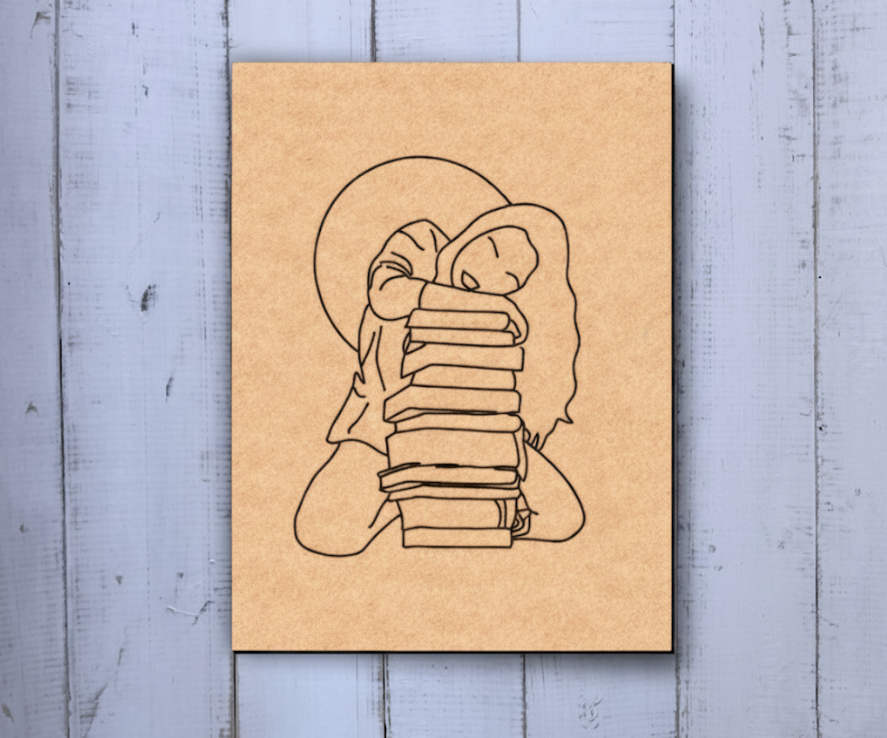 Unpainted DIY Traditional Painting Base – Girl Hugging Stack of Books on MDF Board
