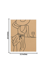 DIY pre-marked MDF board with woman in summer hat line art and wine glass outline with size