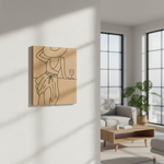 DIY pre-marked MDF board with woman in summer hat line art and wine glass outline hanging on wall