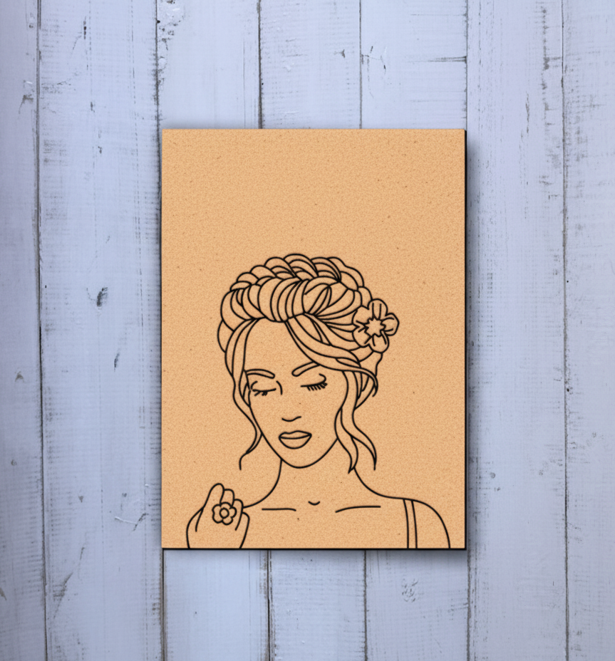 Unpainted DIY Traditional Painting Base – Lady with Flower in Hair on MDF Board