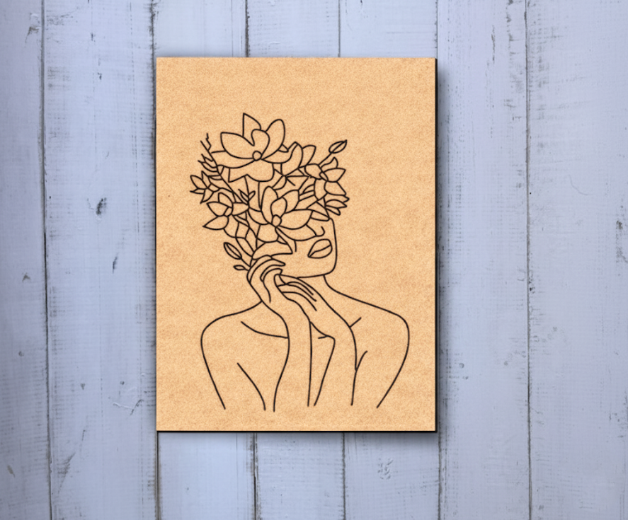 DIY traditional painting base of woman with floral crown on MDF board – unpainted
