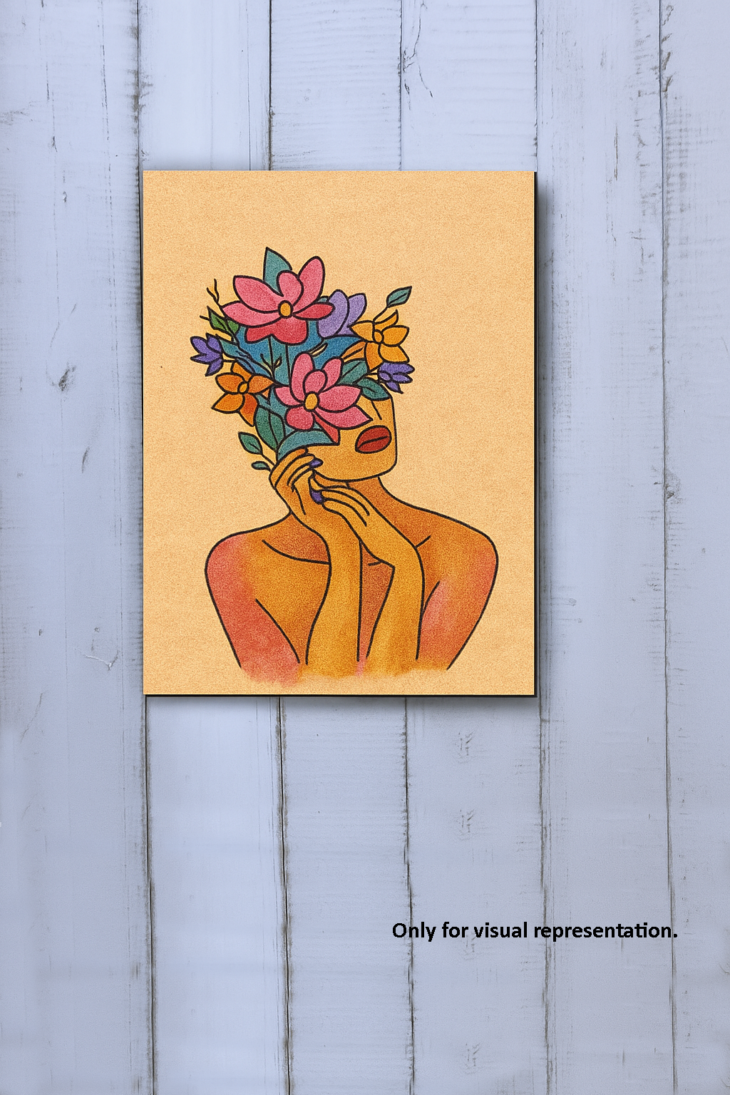 DIY traditional painting base of woman with floral crown on MDF board 