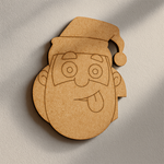 Unpainted MDF Santa face DIY cutout for Christmas craft and painting mounted on a brick wall