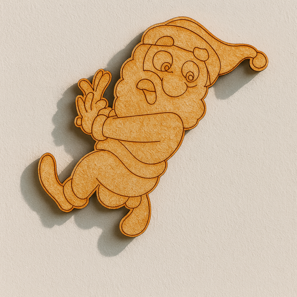 Unpainted DIY MDF Santa Claus cutout for Christmas craft and painting mounted on white wall