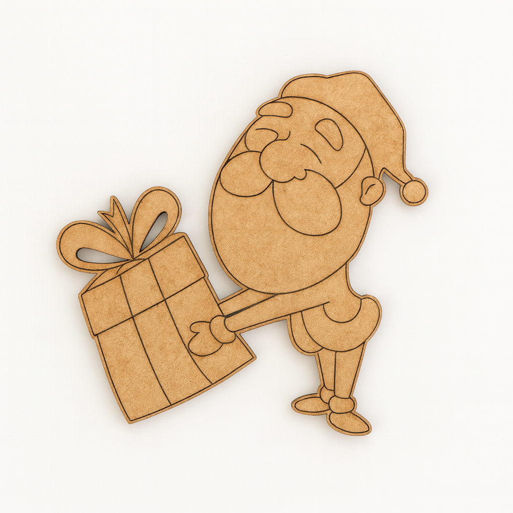 DIY MDF Santa Claus cutout holding gift for Christmas craft and painting
