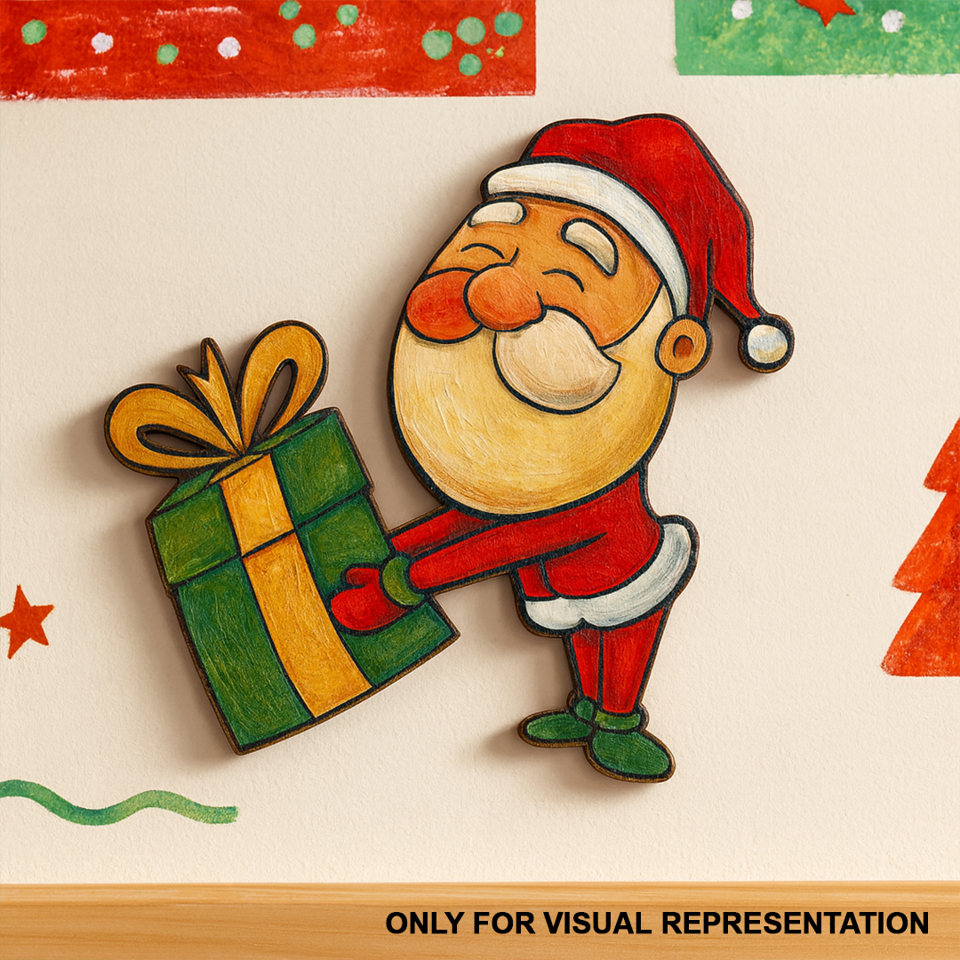 MDF Santa Claus cutout holding gift for Christmas craft 