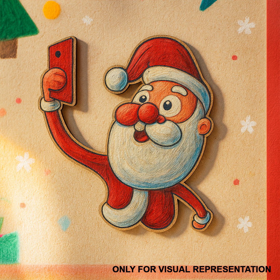 MDF Santa Claus cutout taking selfie for Christmas craft