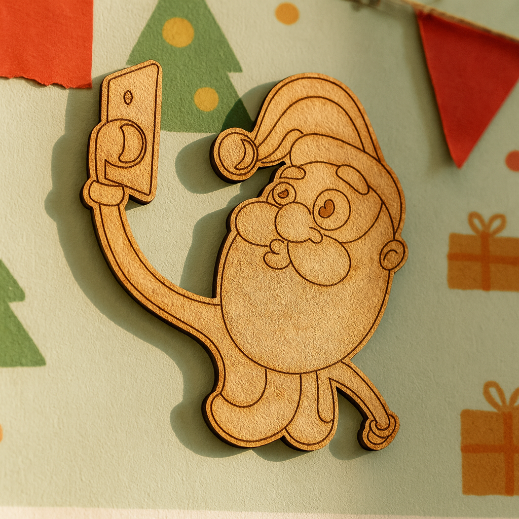 DIY MDF Santa Claus cutout taking selfie for Christmas mounted on craft  wall