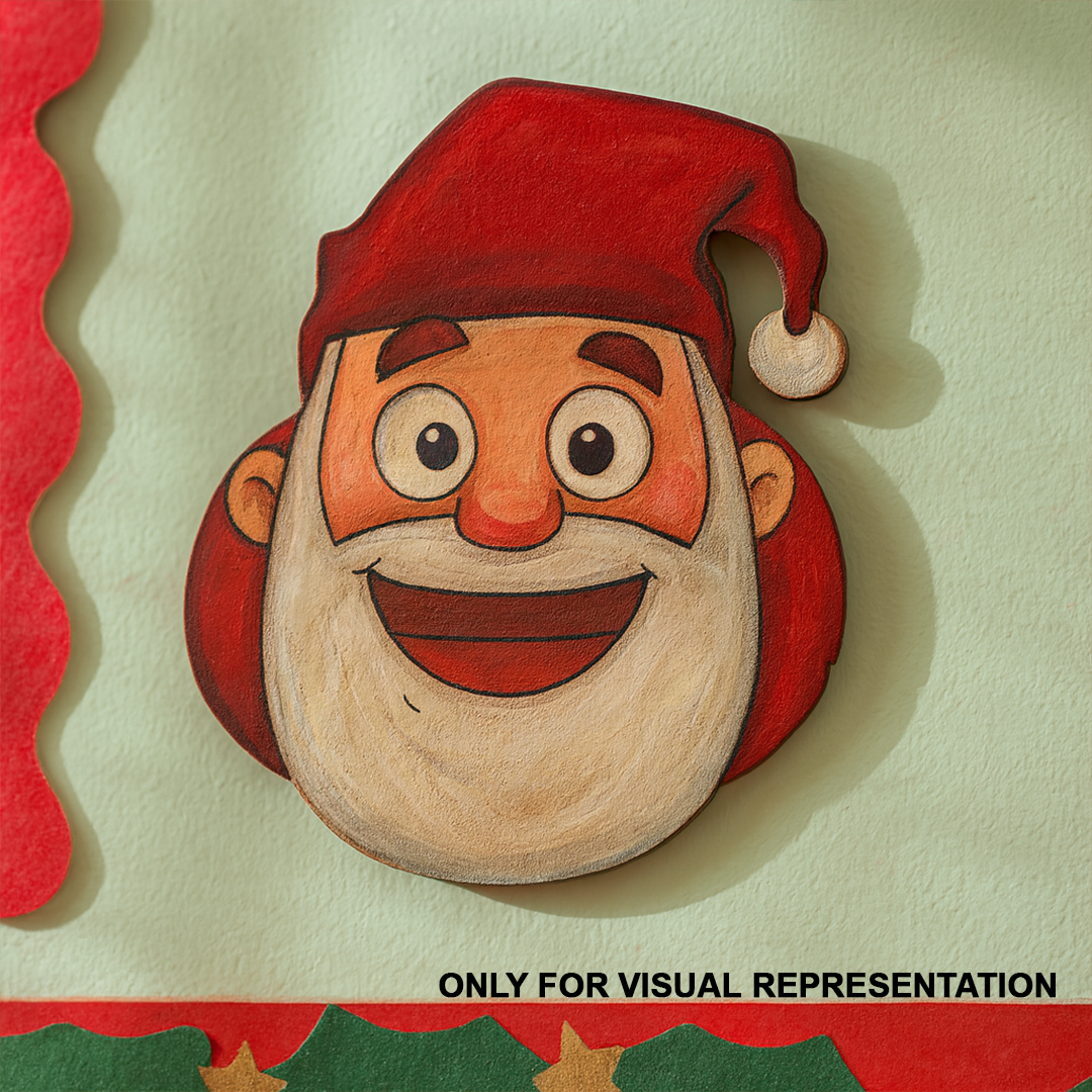MDF Santa Claus face cutout with engraved outline details and Christmas hat MDF craft base.