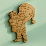 DIY MDF Santa holding gift box cutout blank for painting, Christmas craft decoration and festive decor mounted on wall