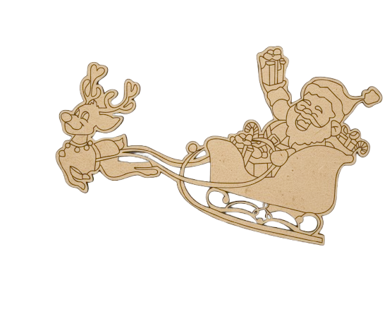 DIY MDF Santa sleigh with reindeer cutout blank for painting, Christmas craft decoration and festive decor.