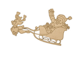 DIY MDF Santa sleigh with reindeer cutout blank for painting, Christmas craft decoration and festive decor.