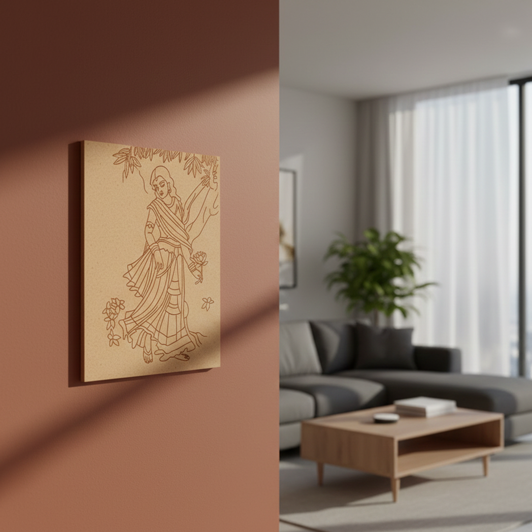 Traditional woman under tree pre-marked MDF painting base DIY , mounted on wall