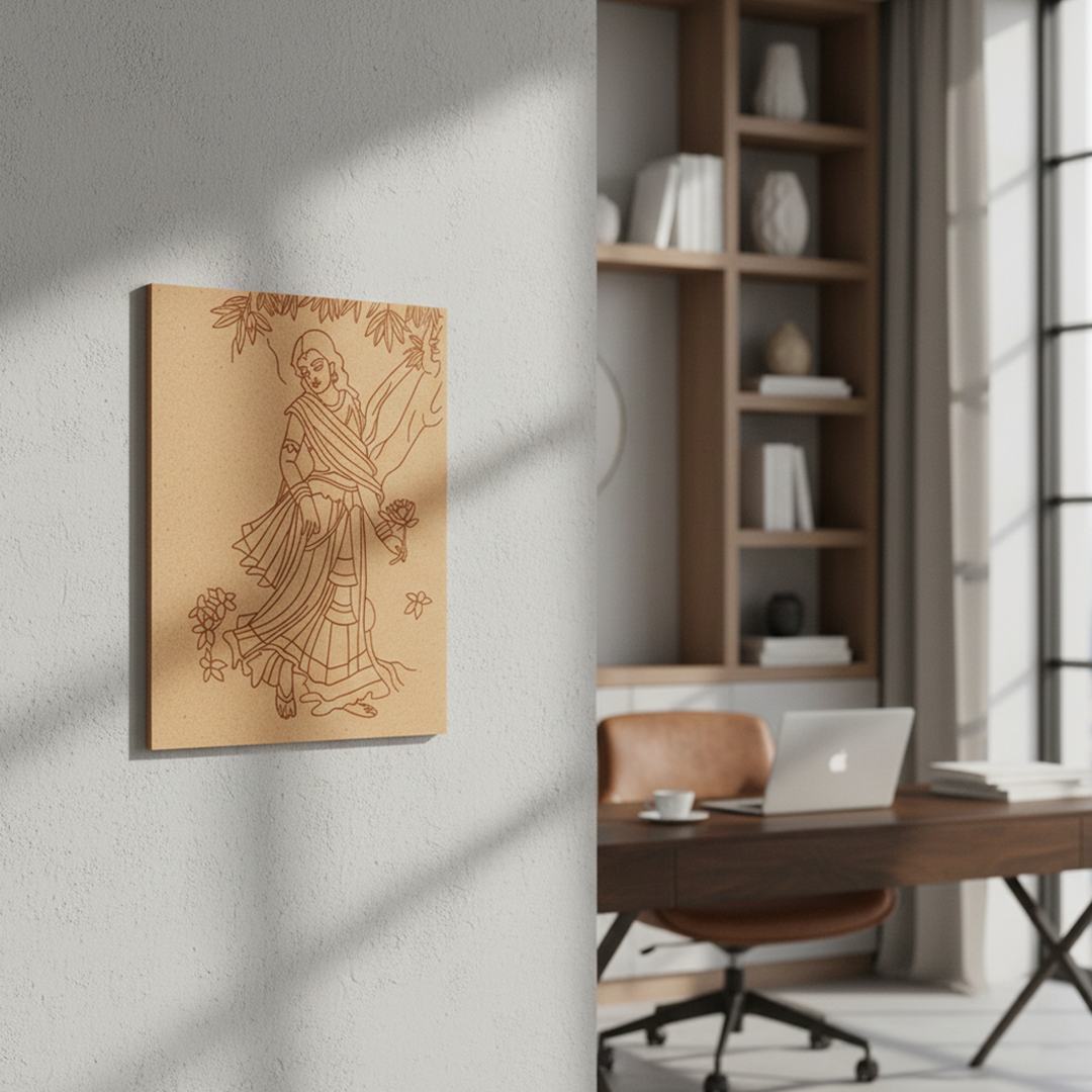 Traditional woman under tree pre-marked MDF painting base DIY , mounted on wall