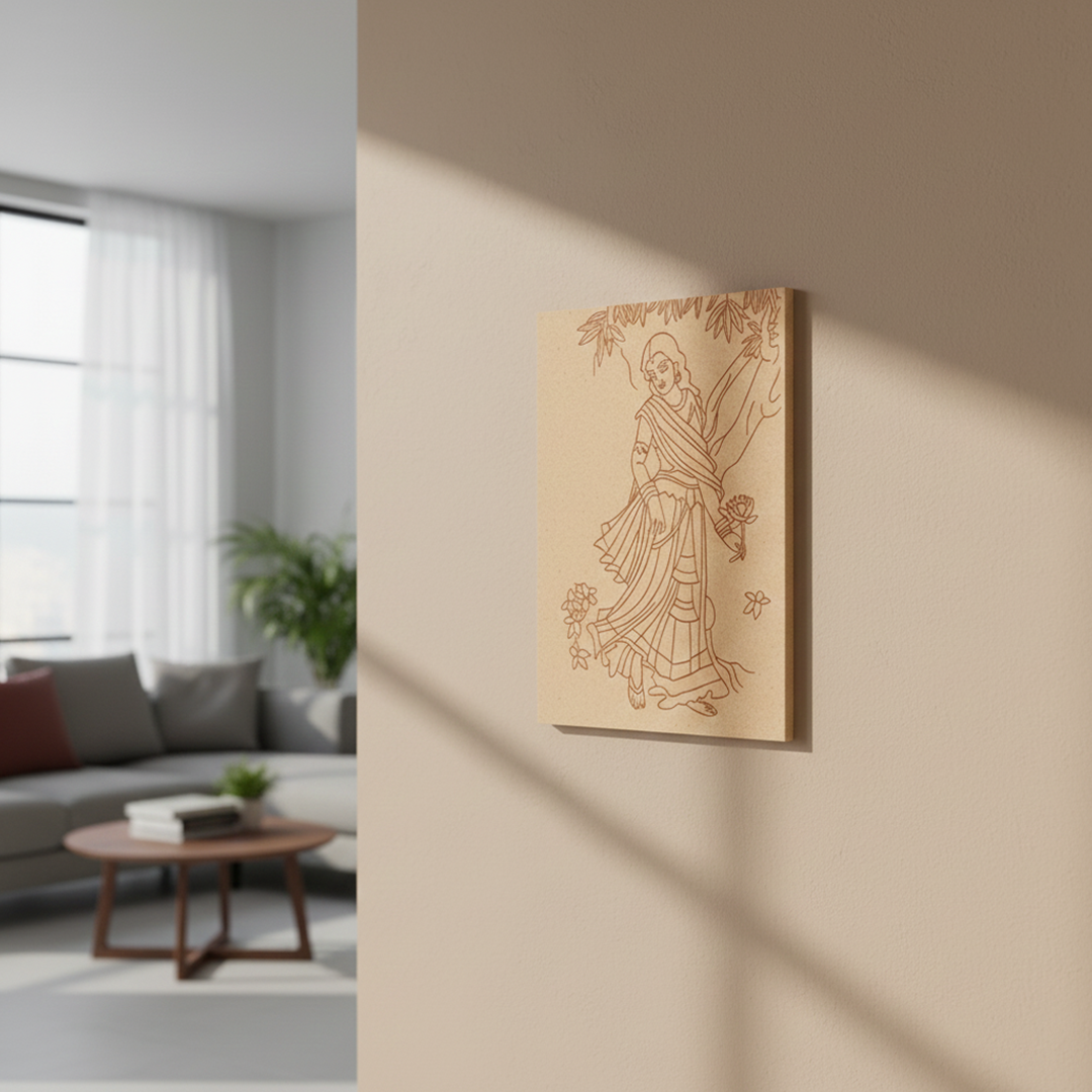 Traditional woman under tree pre-marked MDF painting base DIY , mounted on wall