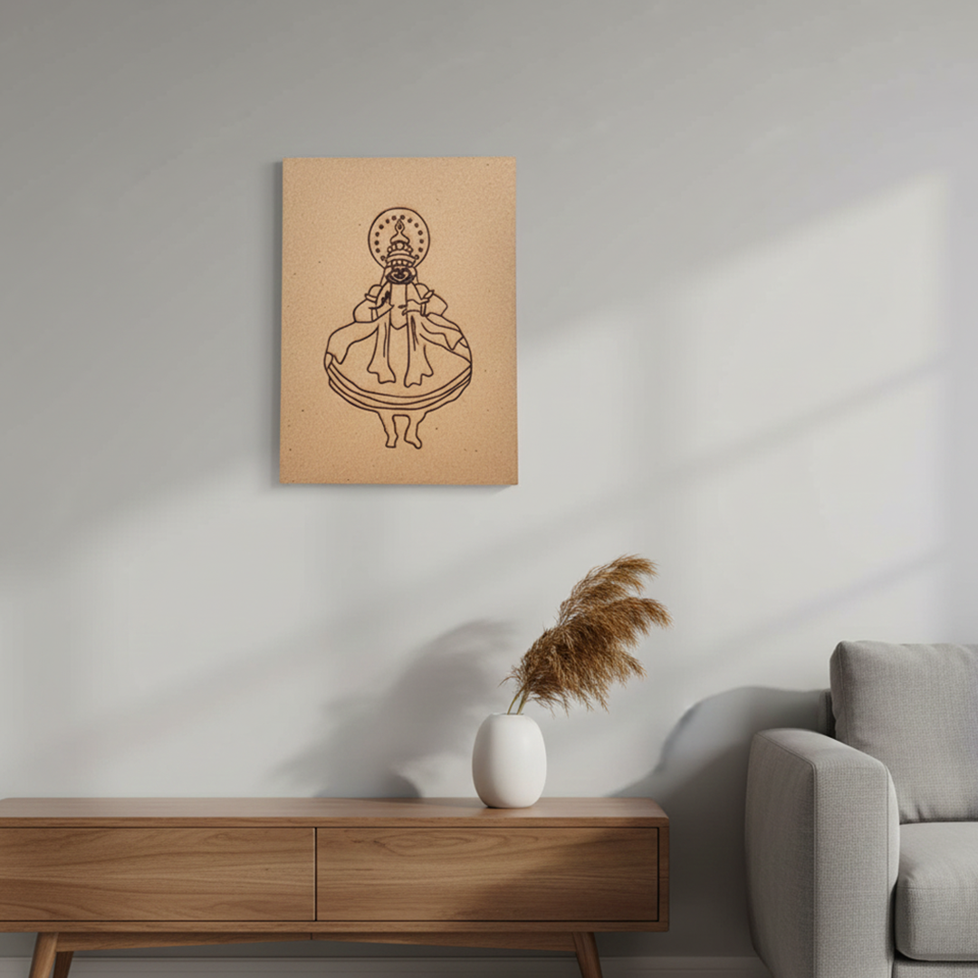 Unpainted MDF Kathakali dancer painting base for DIY art projects, mounted on wall
