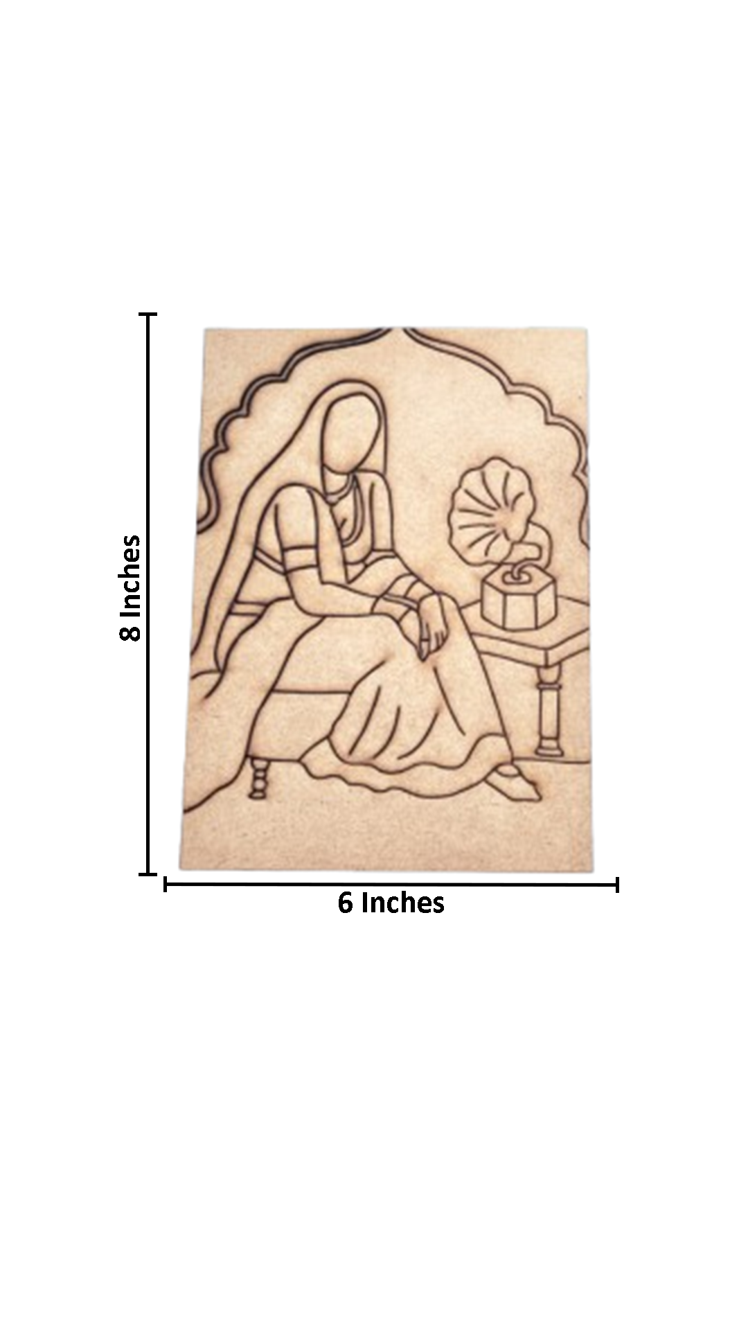 DIY Traditional Painting of Indian Lady with Gramophone on MDF Base – Pre-marked with size
