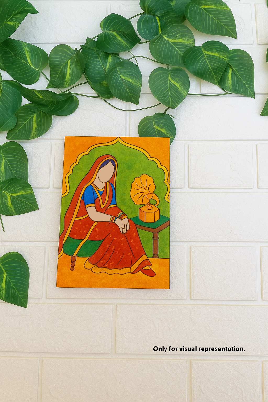 DIY Traditional Painting of Indian Lady with Gramophone on MDF Base