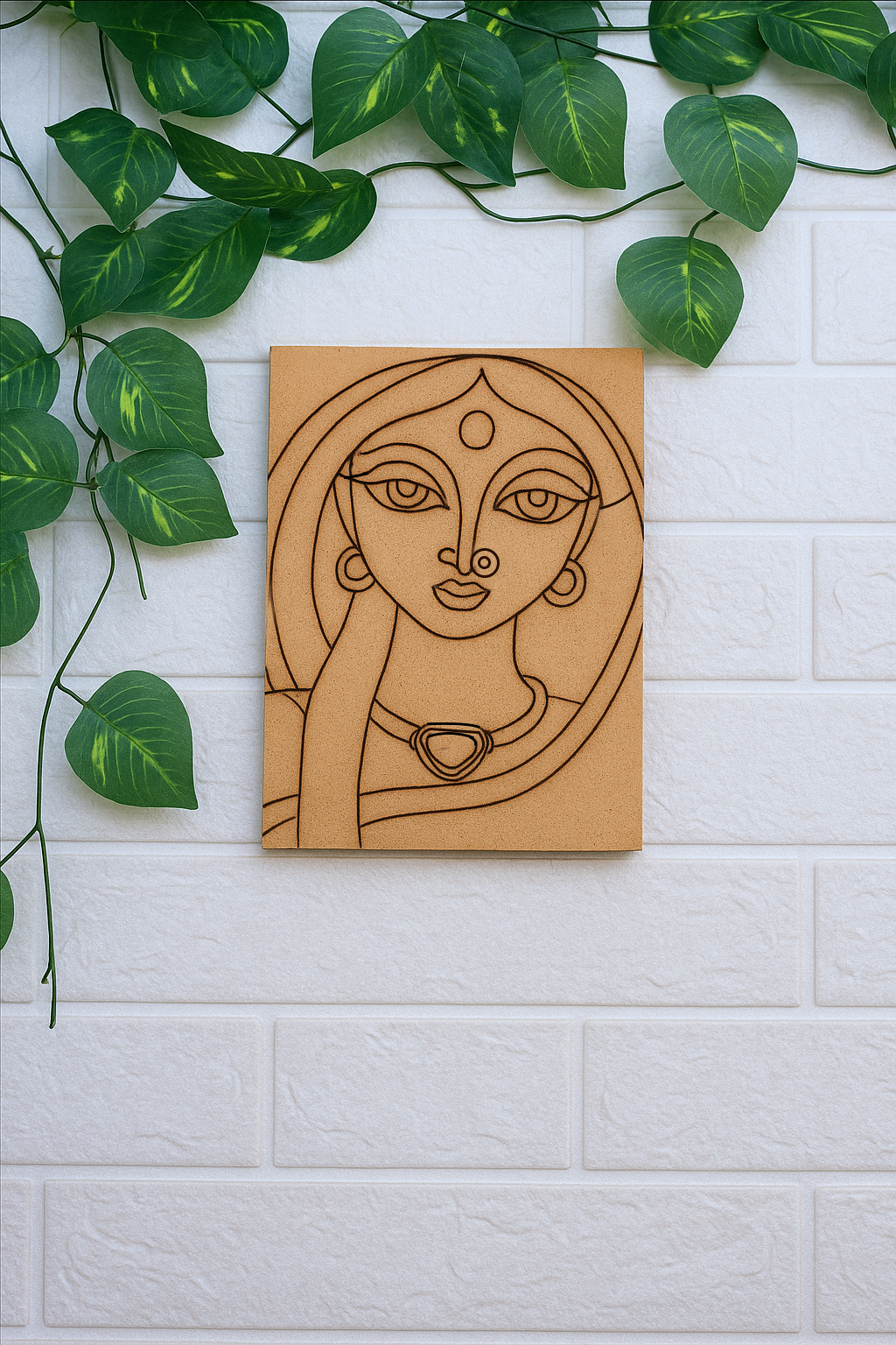 Traditional Indian Woman Face DIY Painting Base made of MDF with engraved lines 