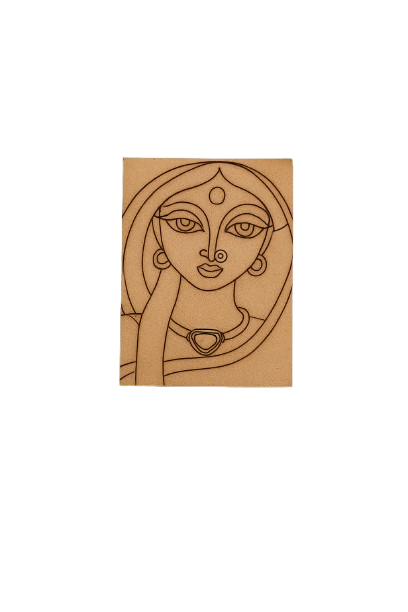 Traditional Indian Woman Face DIY Painting Base made of MDF with engraved lines 