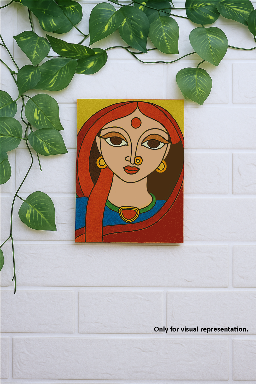 Traditional Indian Woman Face DIY Painting Base made of MDF with engraved lines 