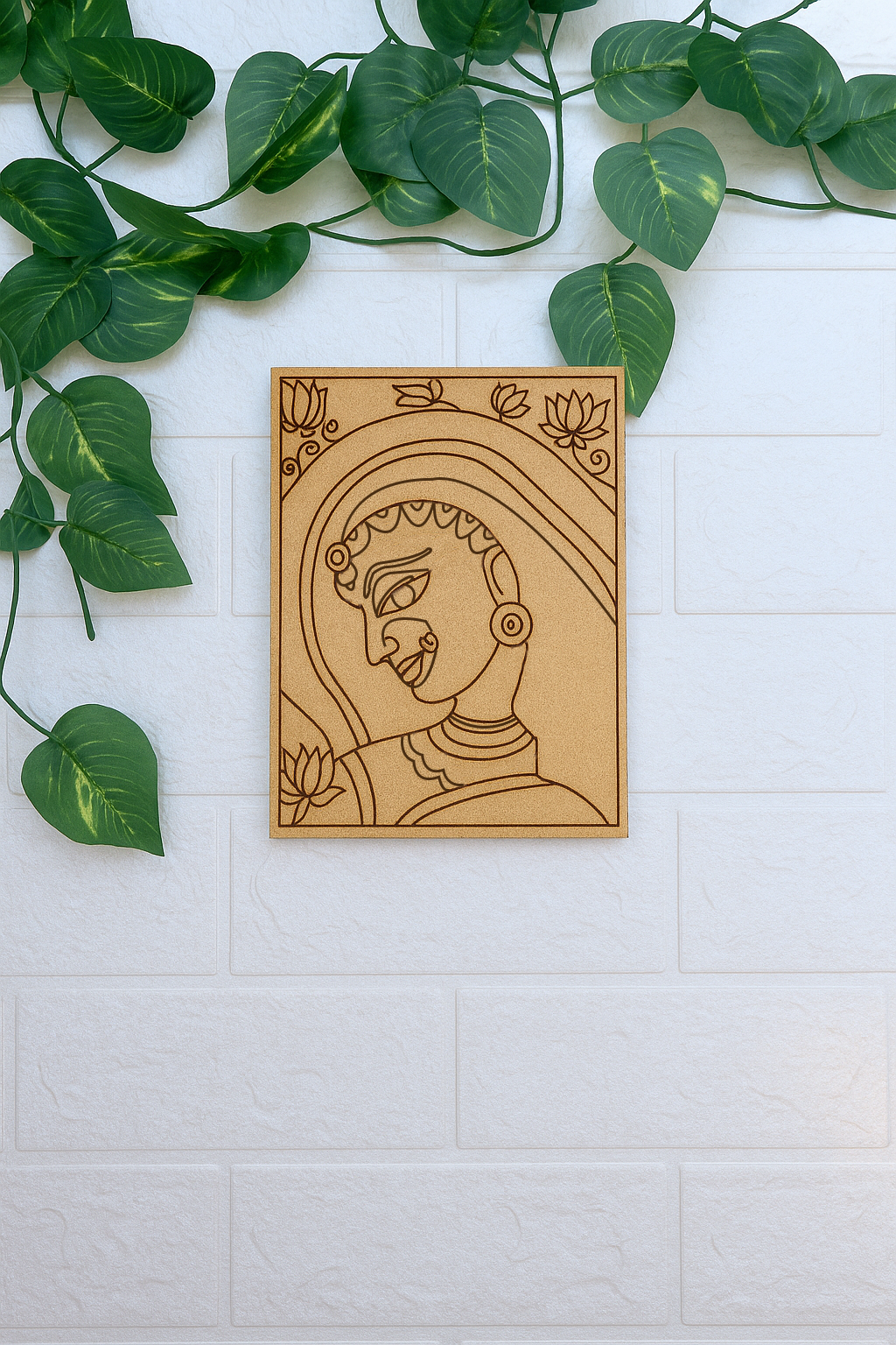DIY MDF lotus lady painting base – traditional Indian woman design for wall décor