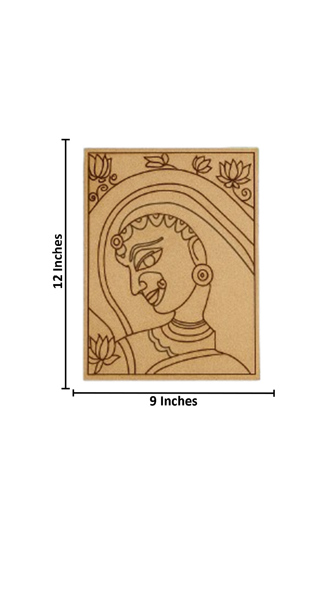 DIY MDF lotus lady painting base – traditional Indian woman design for wall décor with size