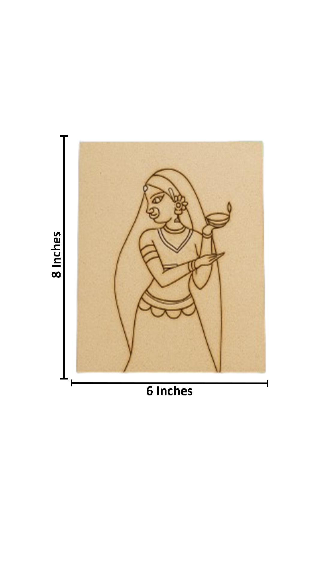 DIY MDF traditional woman with diya wall painting – unpainted base with size
