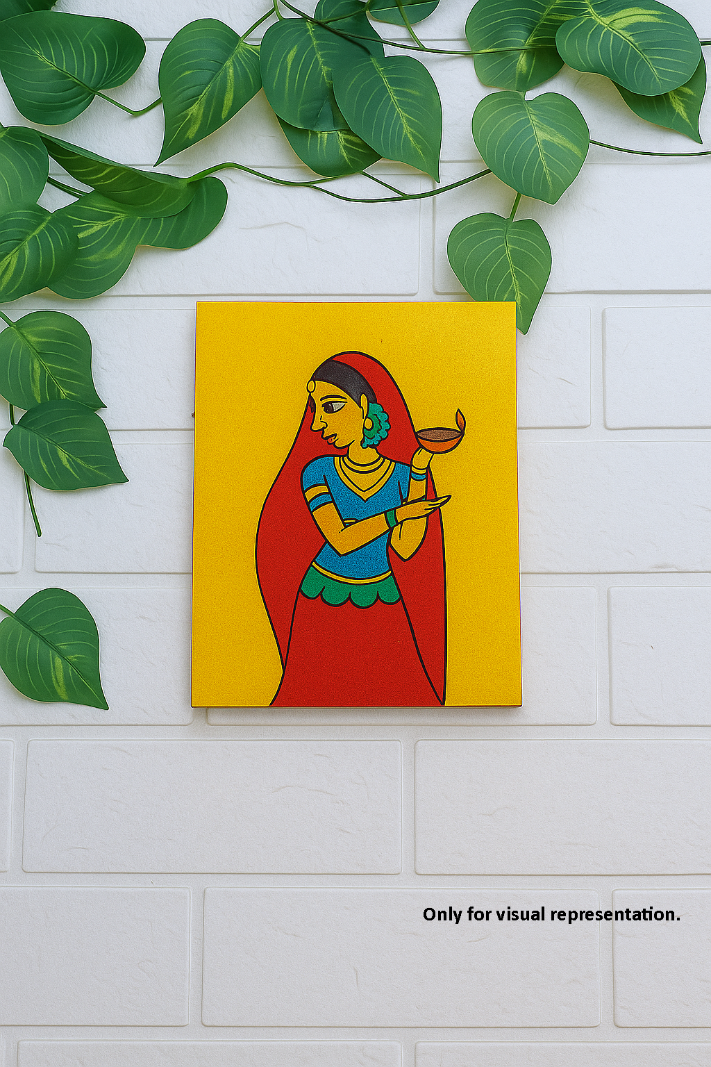 DIY MDF traditional woman with diya wall painting
