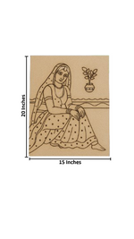 DIY Traditional Woman with Tulsi Plant MDF Painting Board | Indian Art Engraved Craft Base for Coloring with size