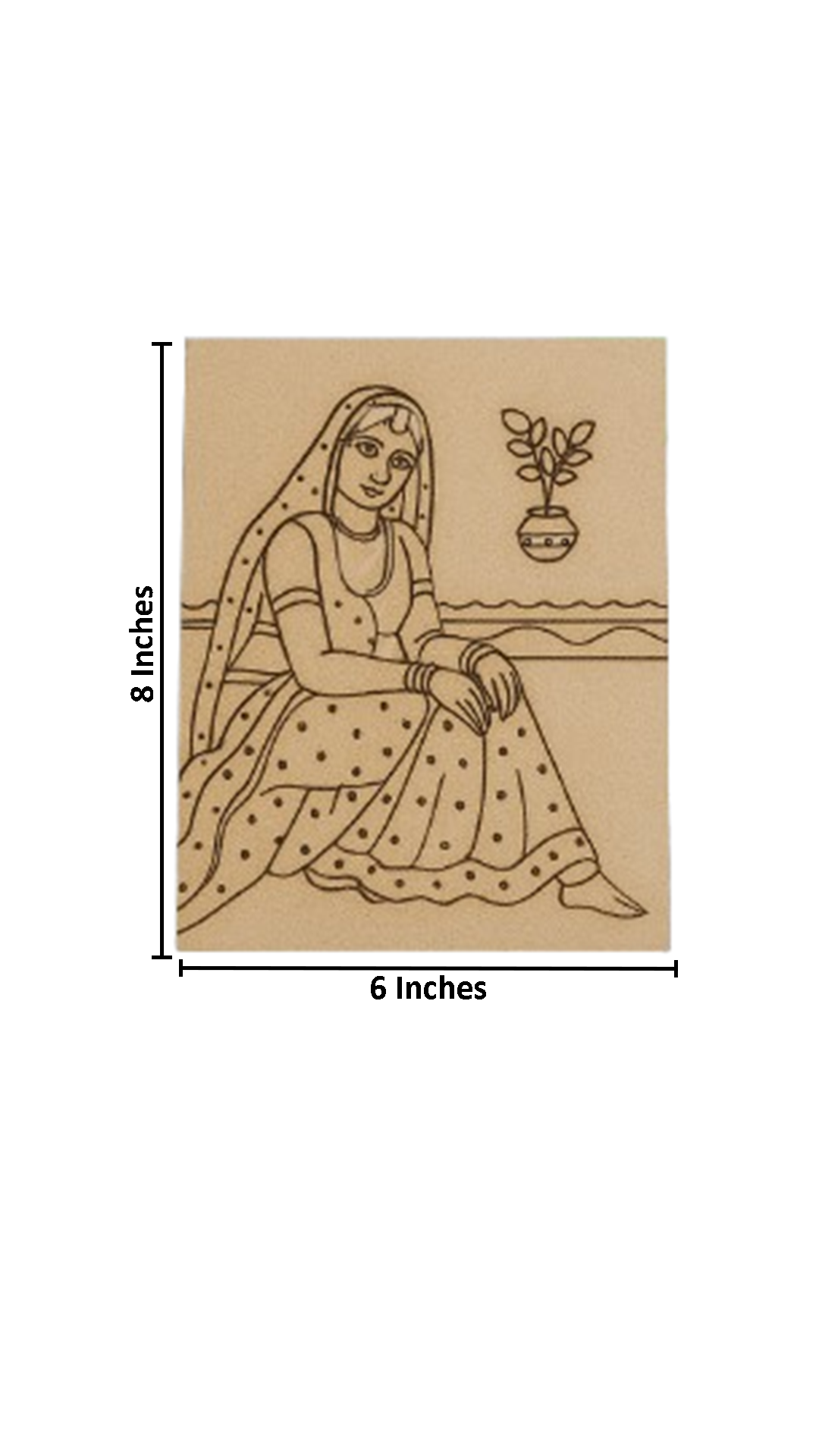 DIY Traditional Woman with Tulsi Plant MDF Painting Board | Indian Art Engraved Craft Base for Coloring with size