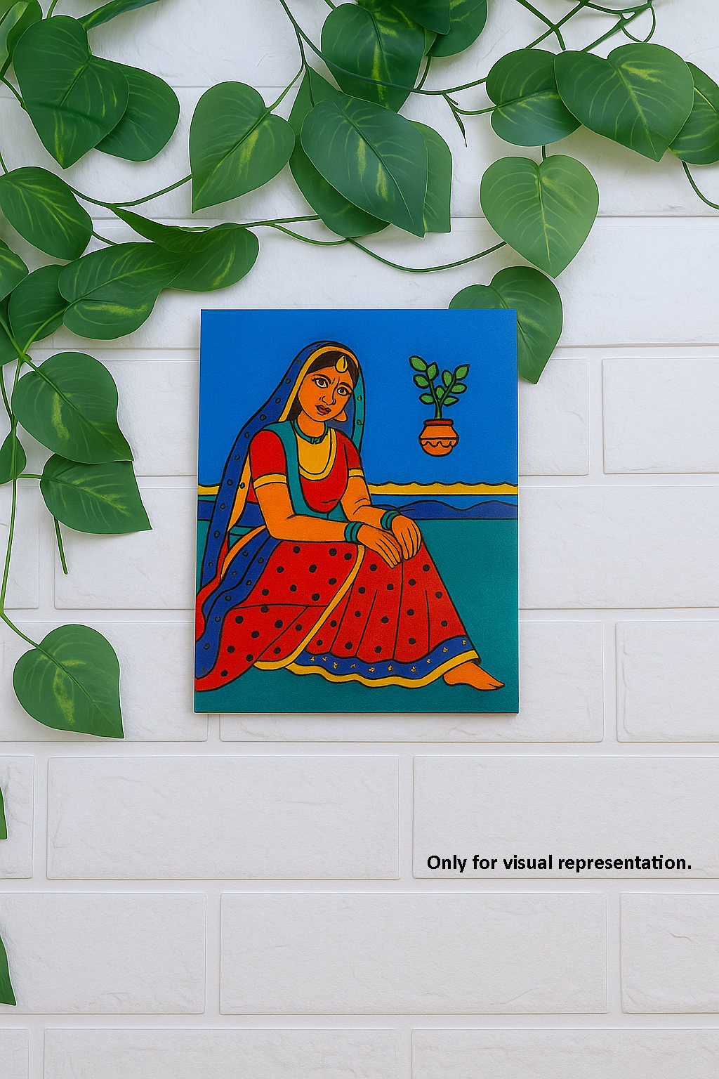 DIY Traditional Woman with Tulsi Plant MDF Painted Board