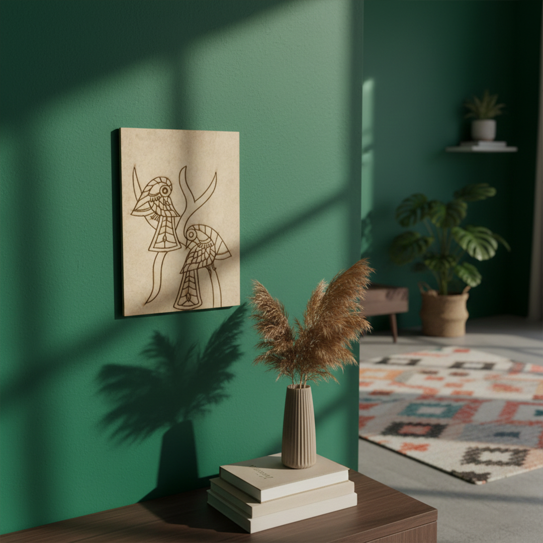 Traditional Art Style Birds on Branches Design Craft Board hanging on wall