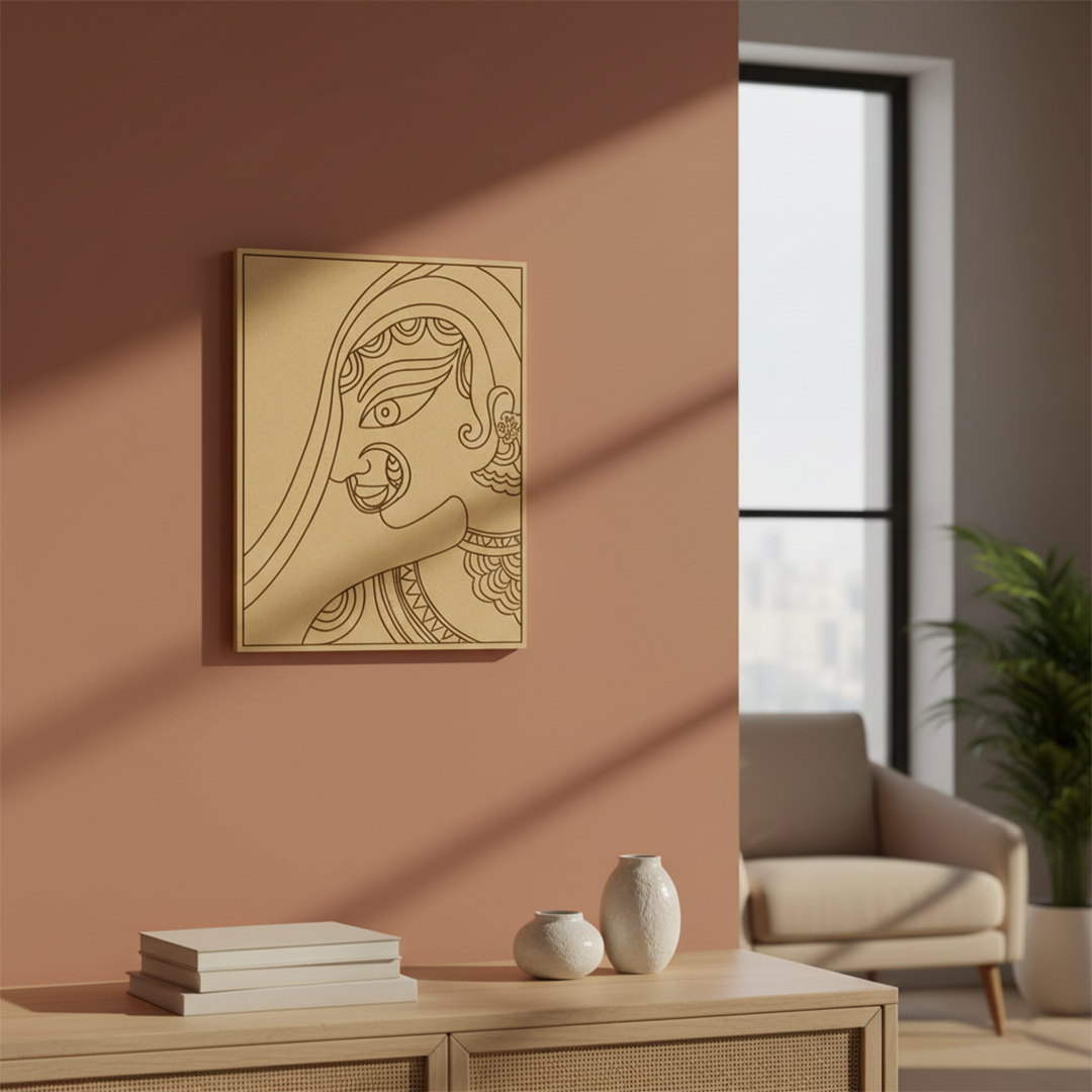 DIY painting kit featuring pre-marked Indian art outline,mounted on wall