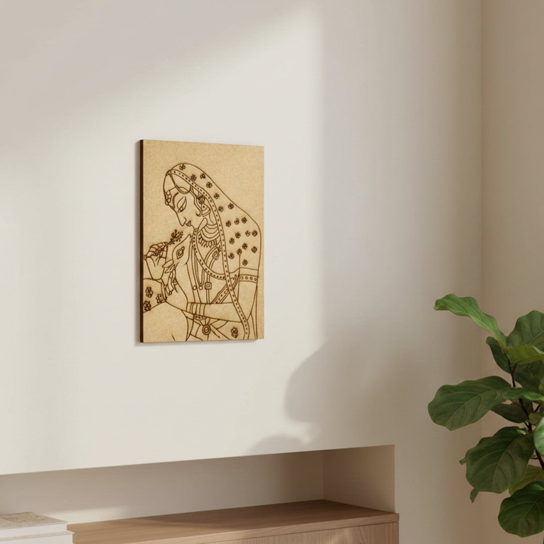 DIY Traditional MDF Painting Craft Base – Laser Cut Indian Art Outline mounted on wall