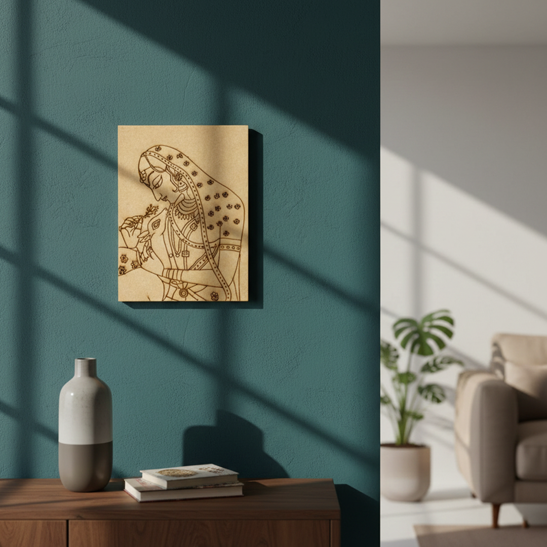 DIY Traditional MDF Painting Craft Base – Laser Cut Indian Art Outline mounted on wall