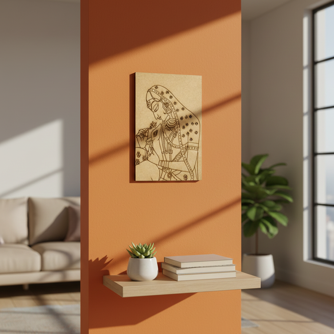 DIY Traditional MDF Painting Craft Base – Laser Cut Indian Art Outline mounted on pillar