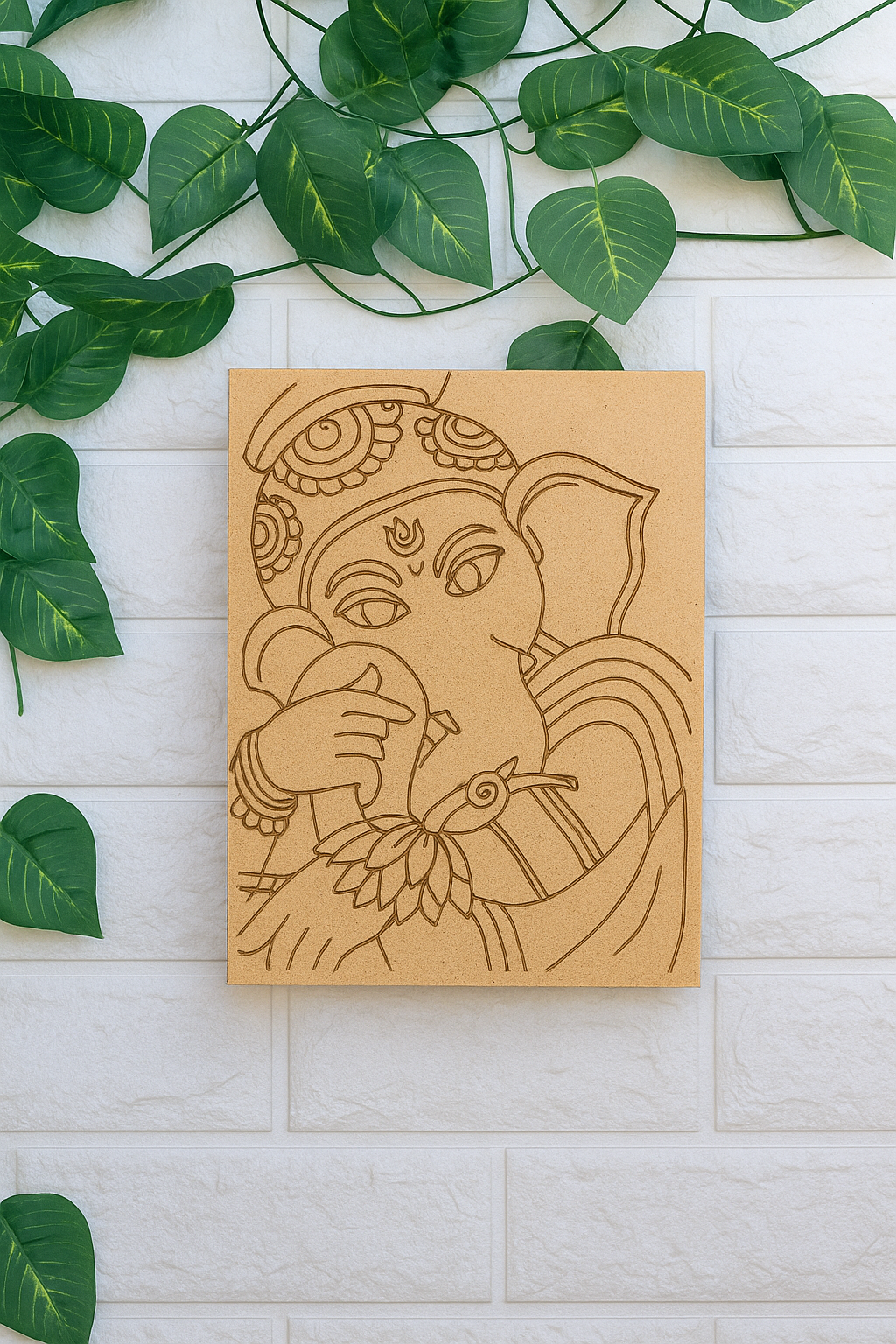 DIY traditional Ganesha painting MDF base with engraved outline