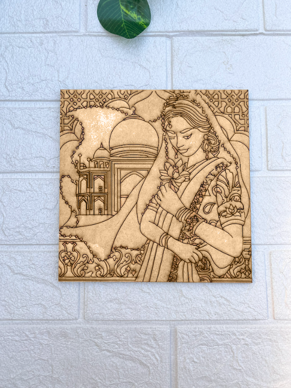 DIY Traditional Painting MDF Base – Taj Mahal Bride Design