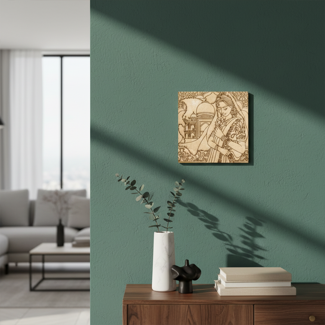 DIY Traditional Painting MDF Base – Taj Mahal Bride Design, mounted on wall