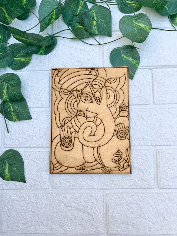 MDF pre-marked traditional Indian painting base with intricate ethnic design for DIY art