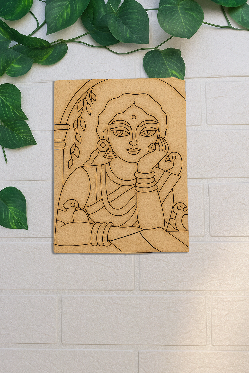 Woman with birds MDF board for DIY painting