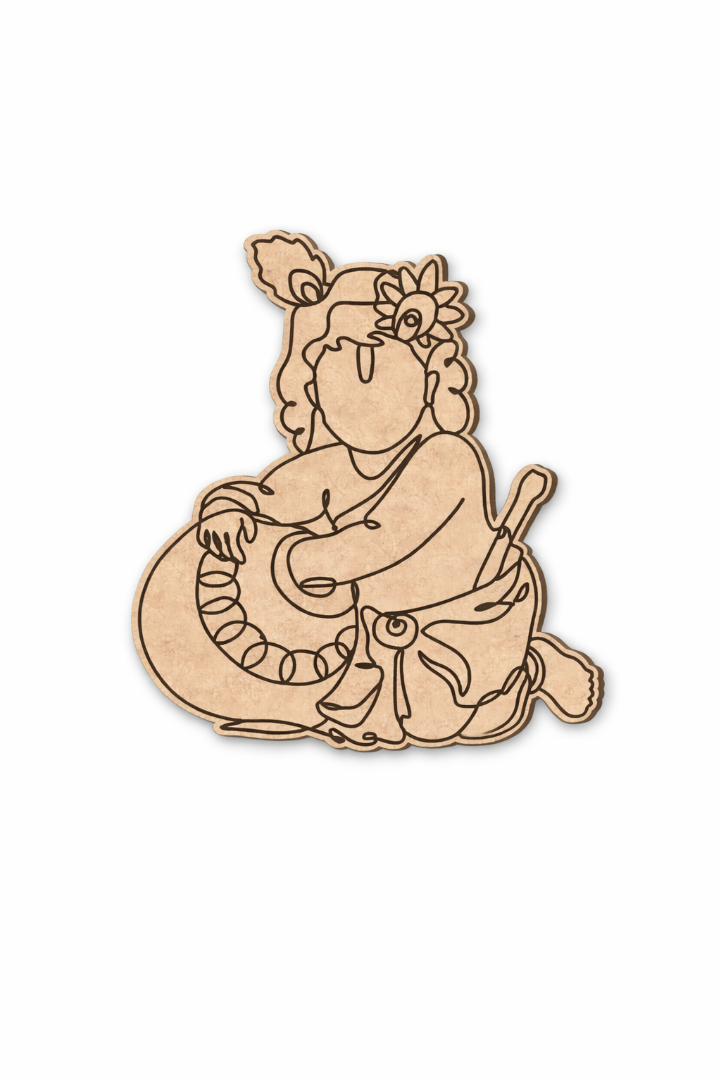 MDF DIY cutout of a krishna character on a white background